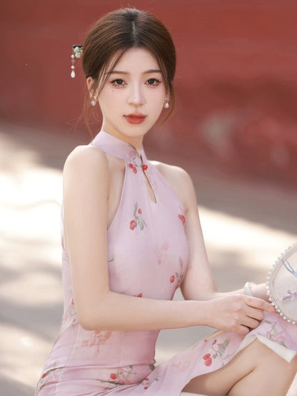 Cherry Berries Pink Cheongsam Dress