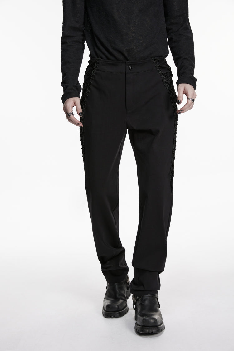 Noir Gothic Trousers with Lace-Up Sides