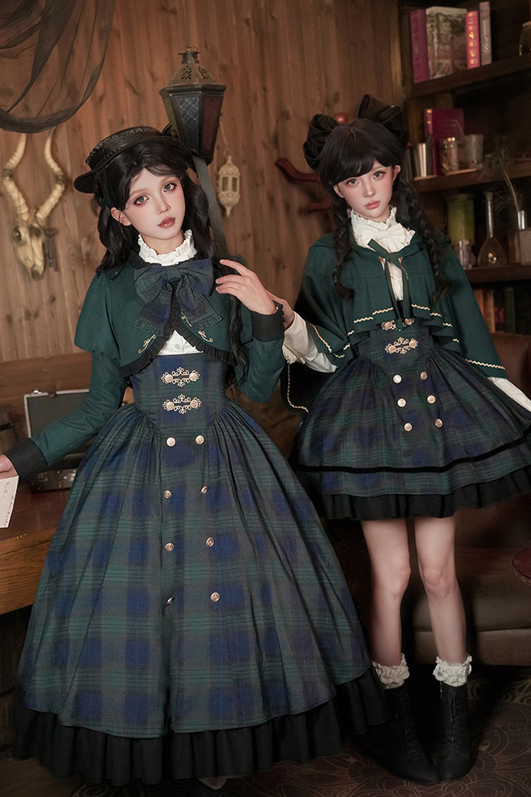 Berlin's Letter Double-Layered Plaid Ruffle Bowknot College Strap Dress