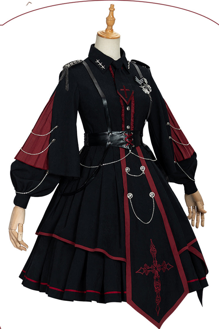 Long Sleeves Punisher Military Irregular Gothic Lolita Dress Full Set