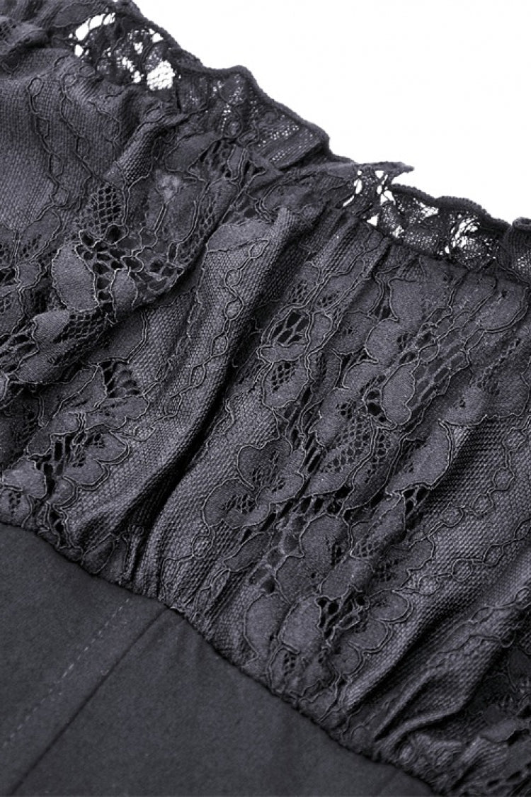 Gothic Dovetail Dress with Off-Shoulder Puff Sleeves & Lace