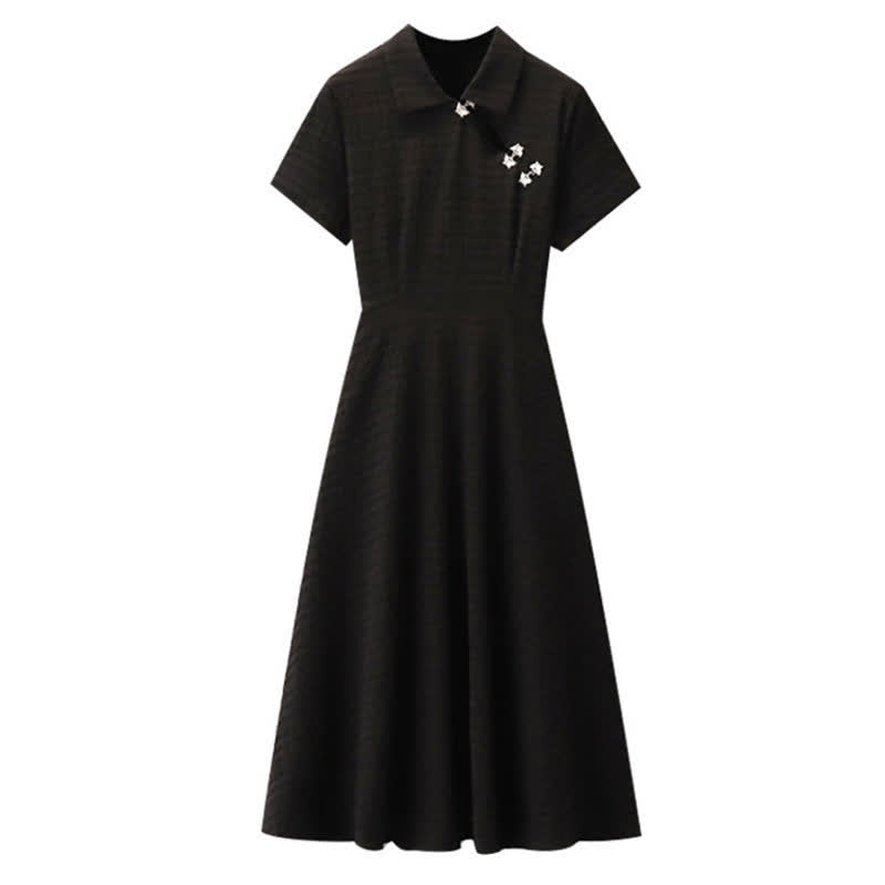 Elegant Black Lapel A-line Cheongsam Dress