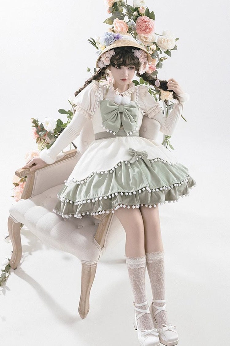 Autumn Winter Multi-Layer Ruffle JSK Dress with Bow