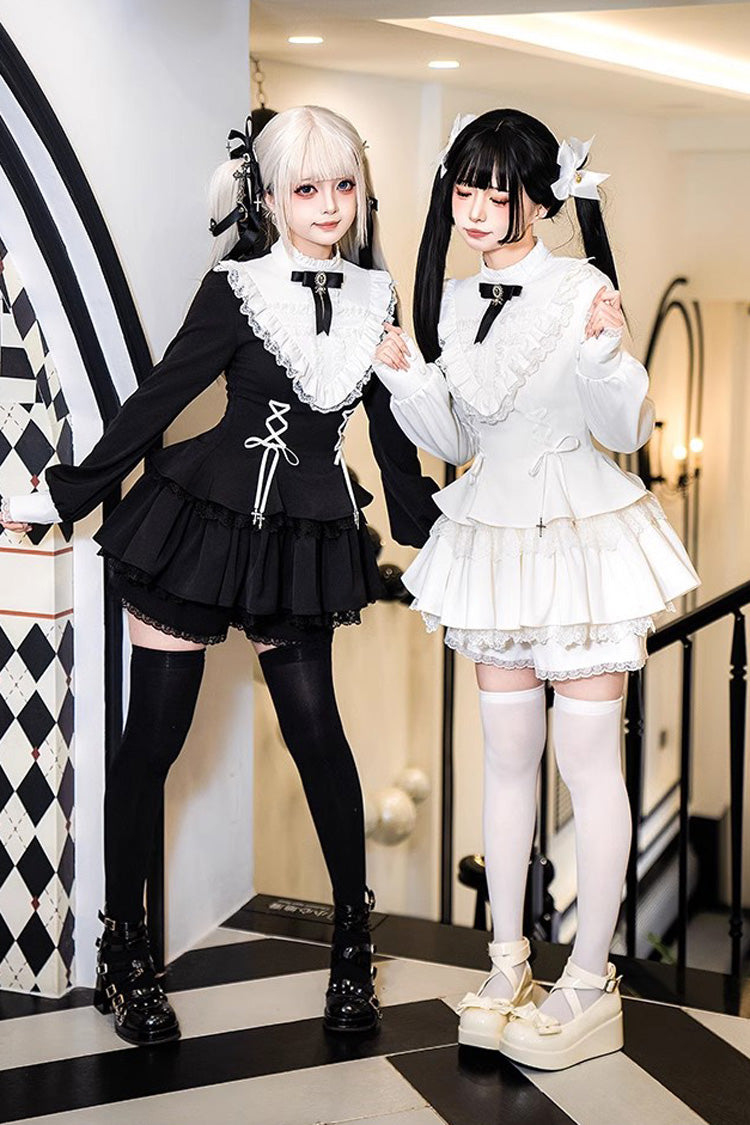 White Long Sleeve Lace-Up Sweet Handsome Lolita Dress