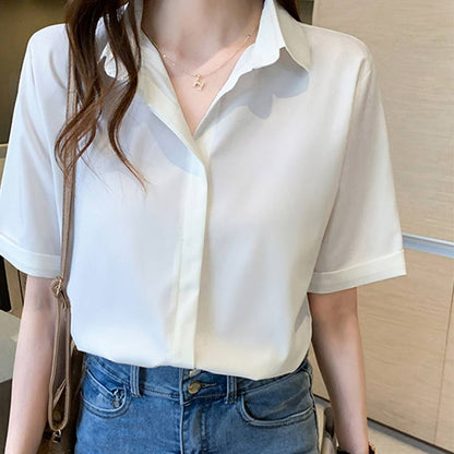 Casual Polo Collar Cuffed Sleeve Shirt