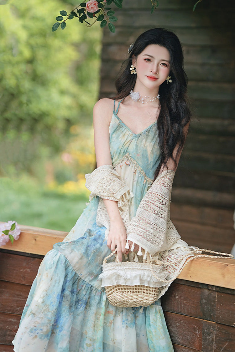 V-Neck Sleeveless Ombre Oil Painting Ruffle Sweet Lolita JSK