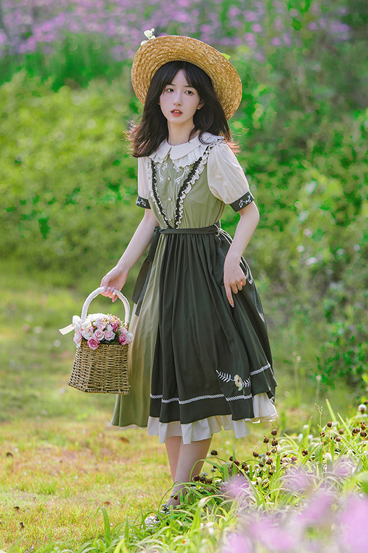 Multicolor Embroidered Short-Sleeved Doll Collar Lolita Dress