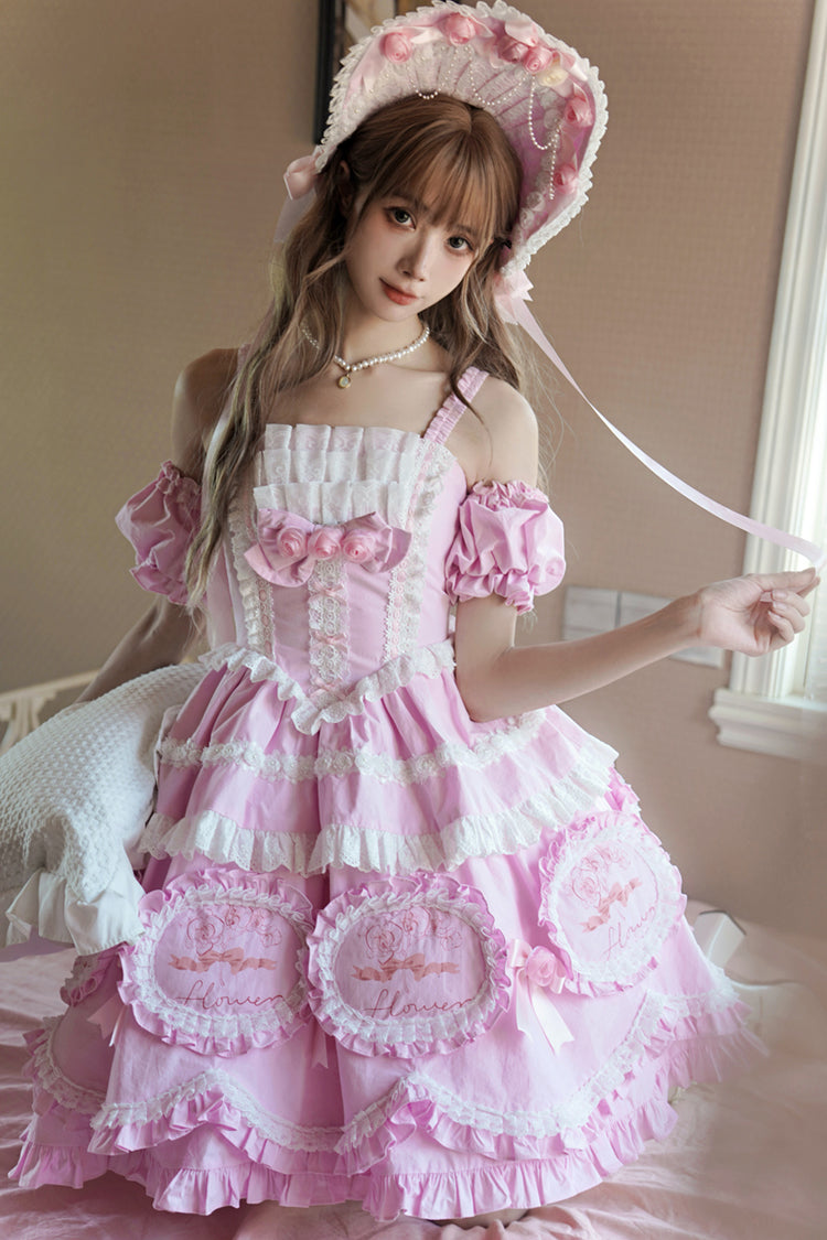 Pink Butterfly Dream Multi-Layered Print Ruffle Bow Sweet Princess Lolita Jsk