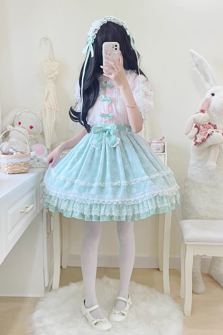 Wave Candy Triple-Layered Print Ruffle Bowknot Sweet Lolita Skirt
