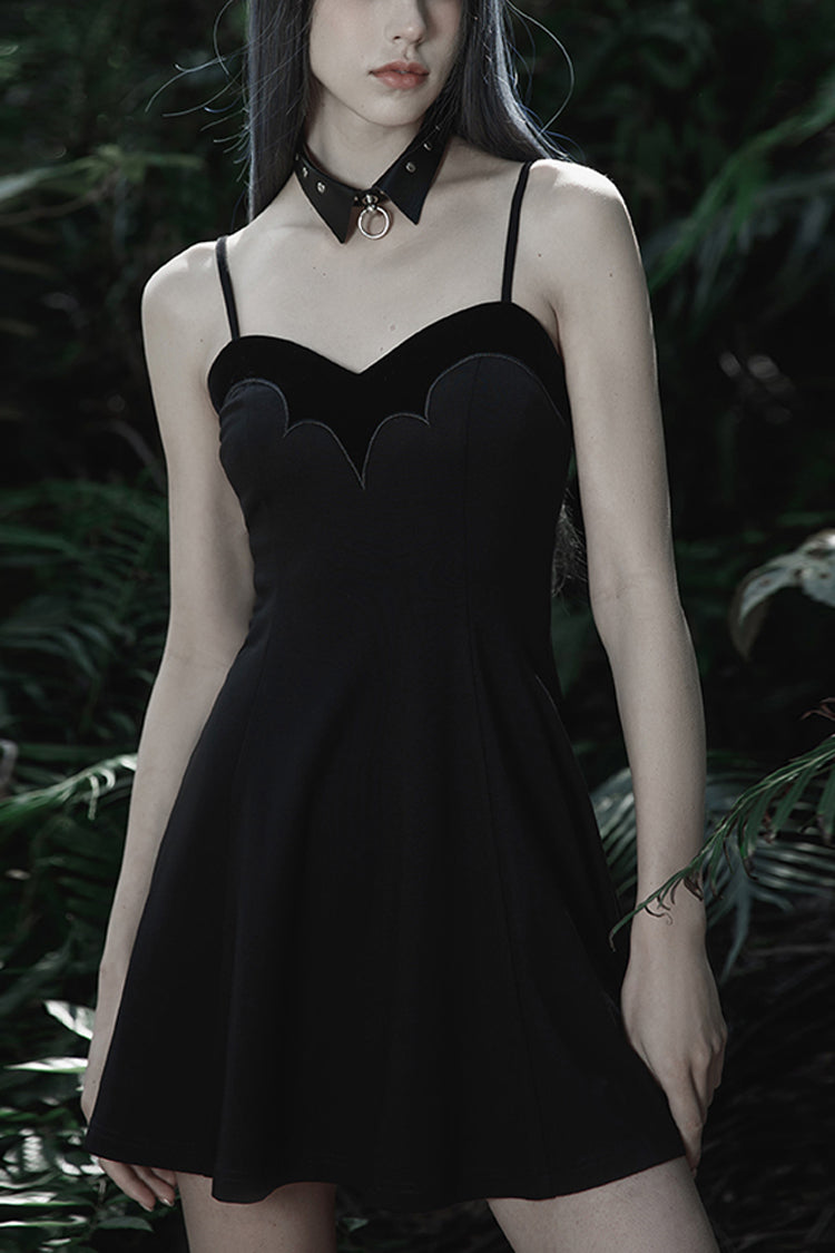 Gothic Suspender Dress with Fleece, Bat Embroidery and Sun Motif