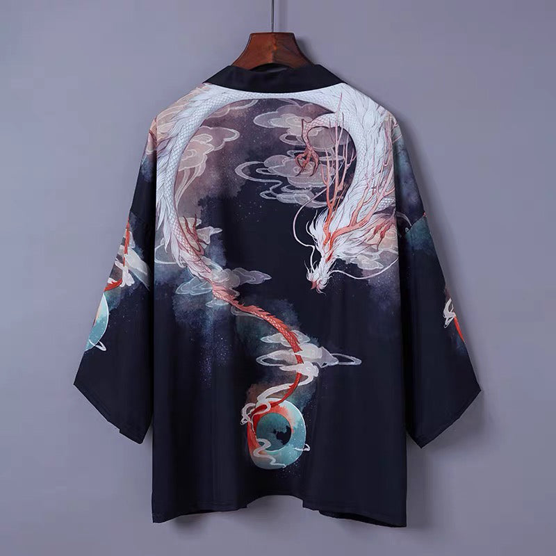 Charming Sakura Fox Print Kimono Outerwear