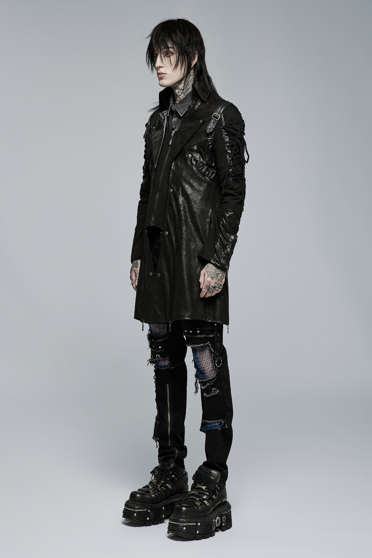 Men's Steampunk Windbreaker with Metal Buckle Trim