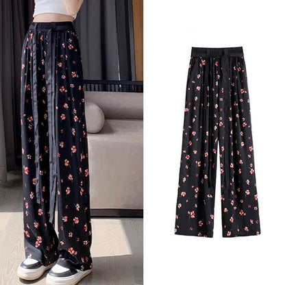 Vintage Flowers Print Chiffon Wide Leg Pants