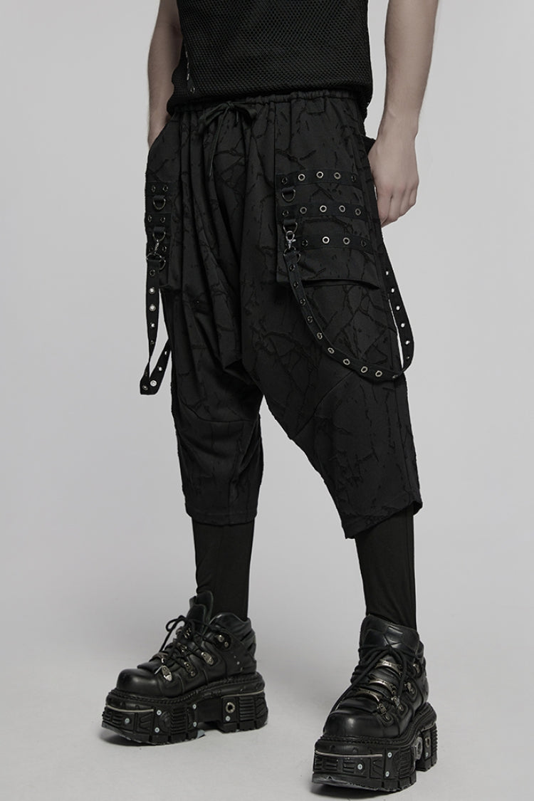 Tie-Dyed Sagging Punk Pants with Straps for Men