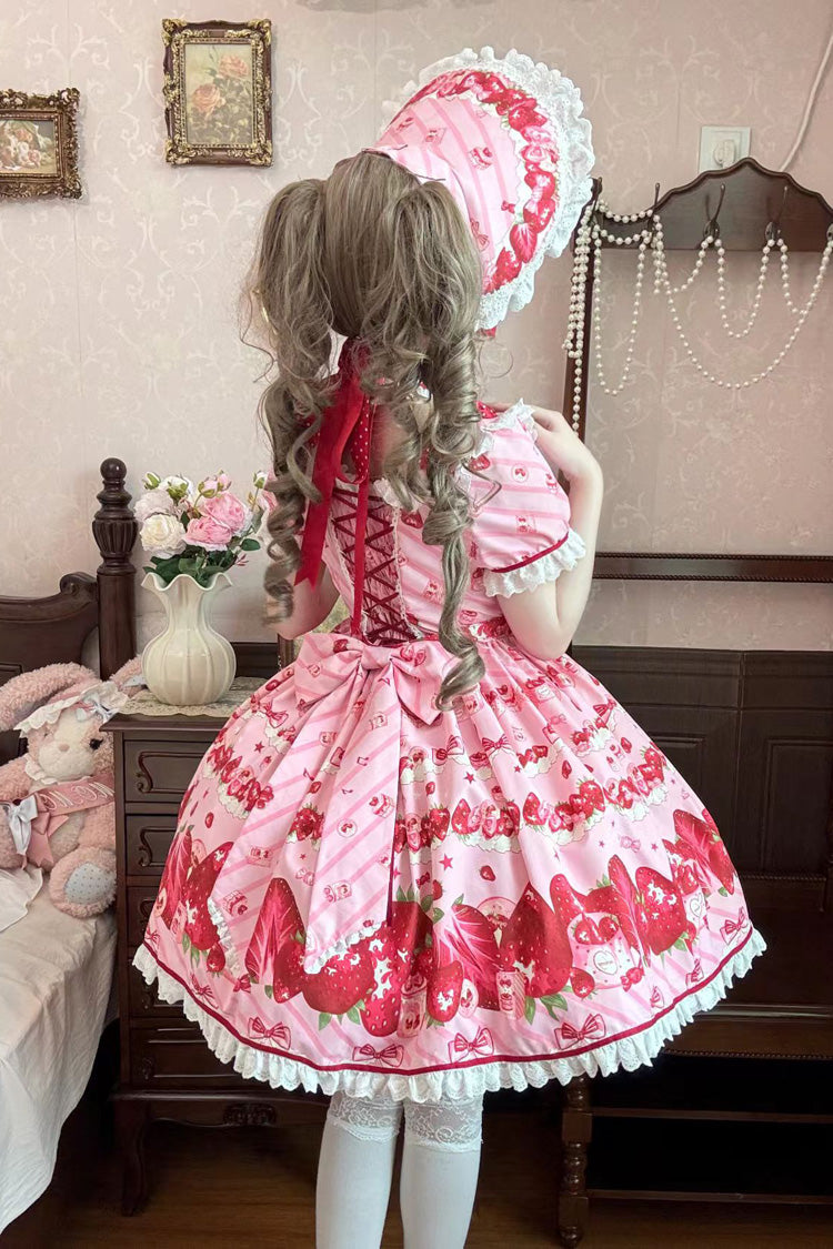 Pink Gift Box Print Ruffle Bow Lace Sweet Lolita Dress