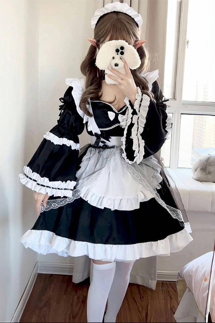 Monochrome Princess Sleeve Bow Detail Sweet Plus Size Lolita Ensemble