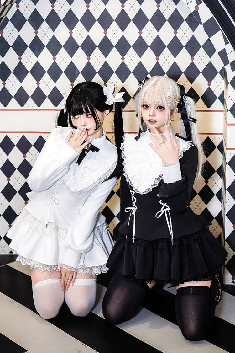 Black Long Sleeve Lace-Up Sweet Handsome Lolita Dress