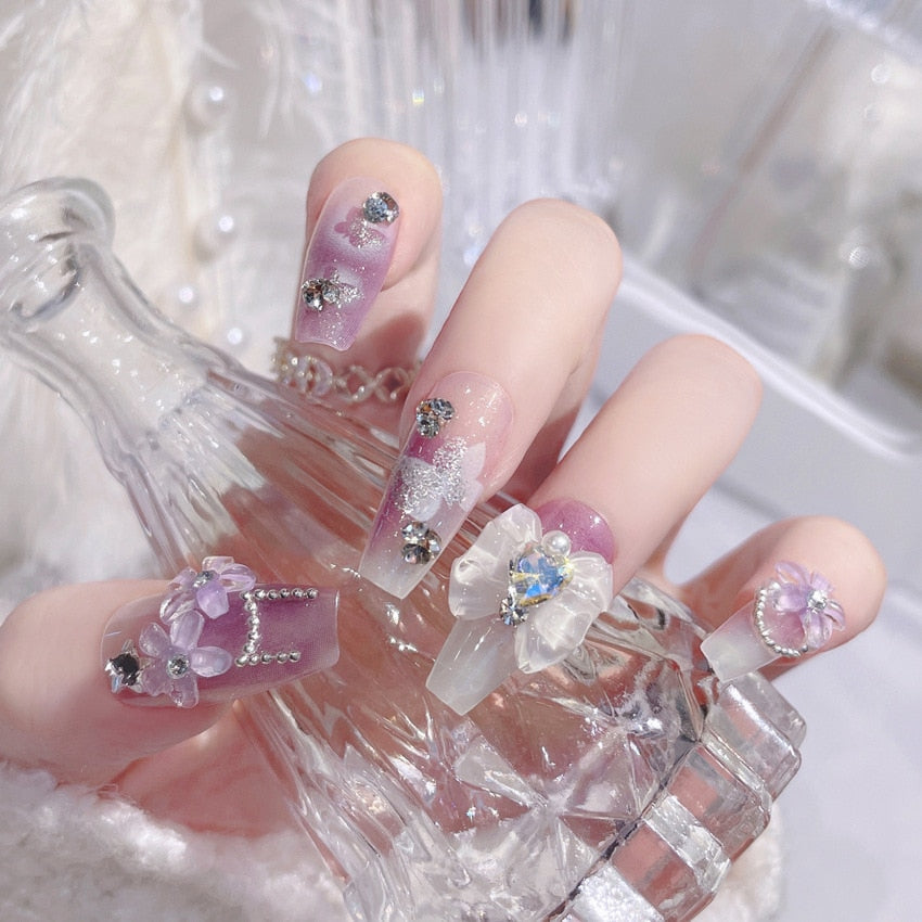 3d pretty princess press on nails - bows - butterfly - fairycore - hearts - jeweled