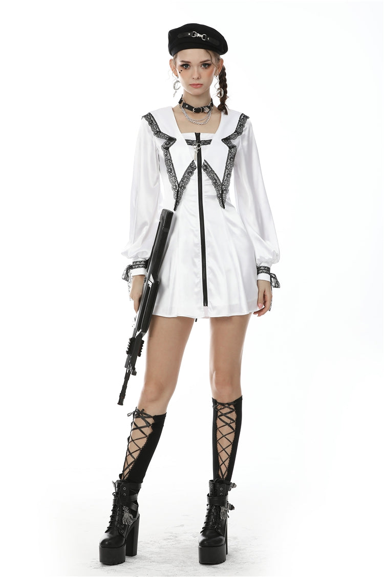 Ivory Dark JK Dress with Lace-Up and Zipper for Women