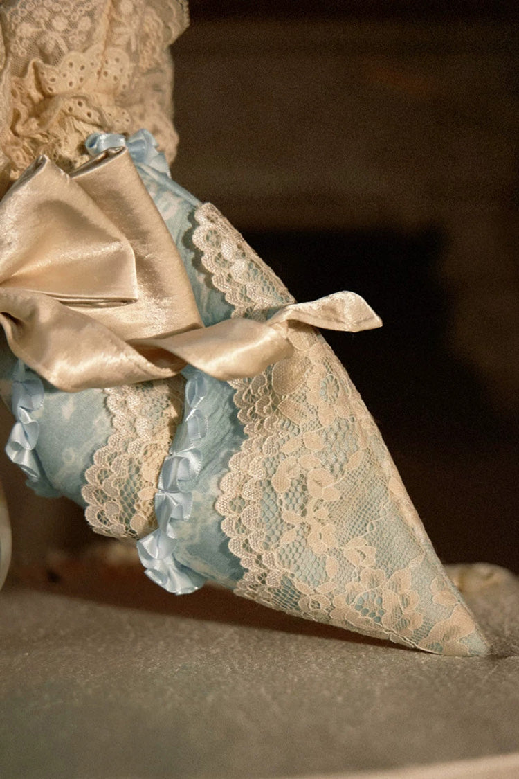 French Rococo Lolita Handbag with Bow and Lace - Cream Beige