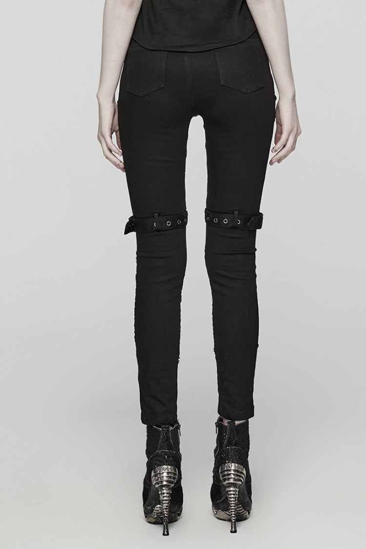 Cutout Punk Jeans with Eyelet Details and Mesh Trim