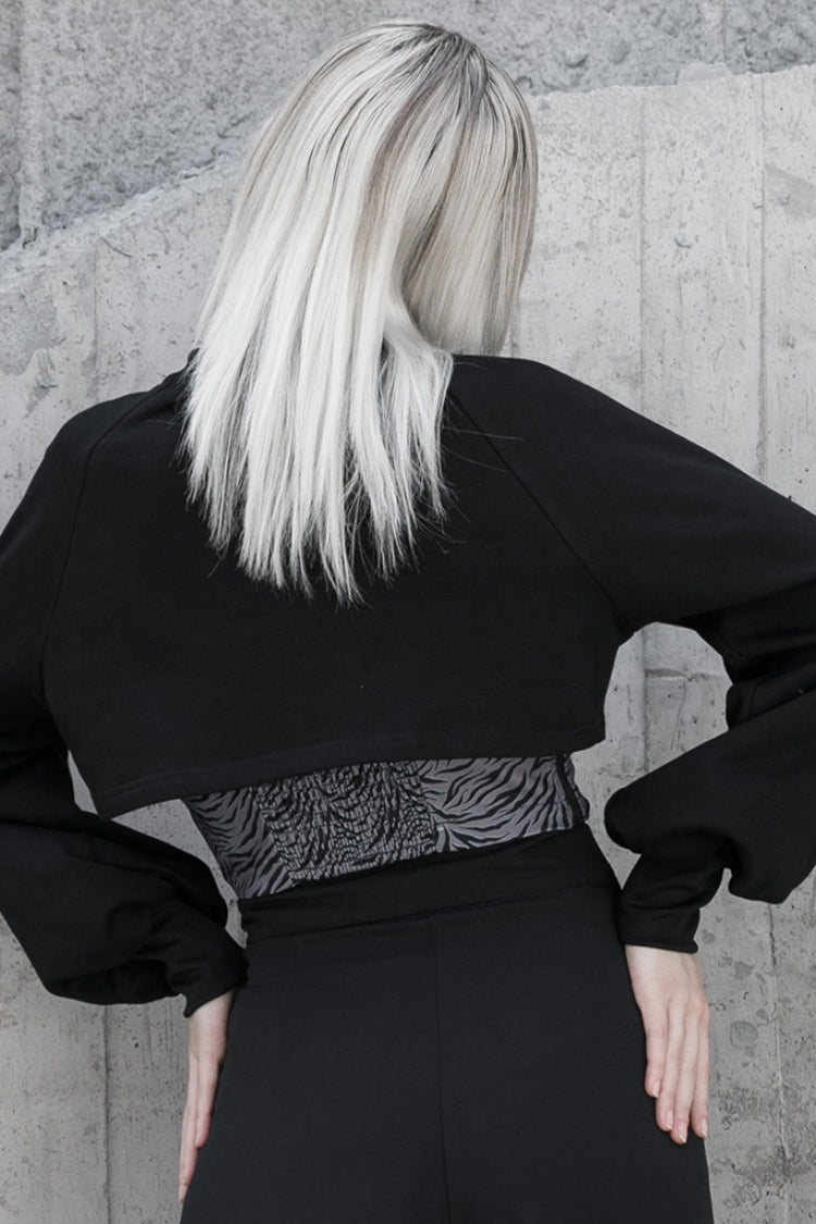 Noir Double Zipper Round Collar Long-Sleeve Gothic Coat for Women