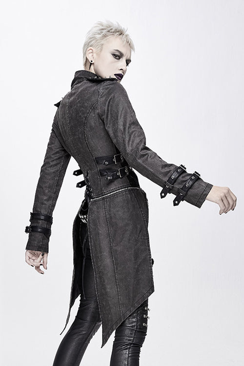 Noir Punk Coat with Spikes and Zipper Front