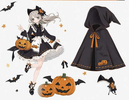 Halloween Lolita Witch Pumpkin Embroidery Dress Set