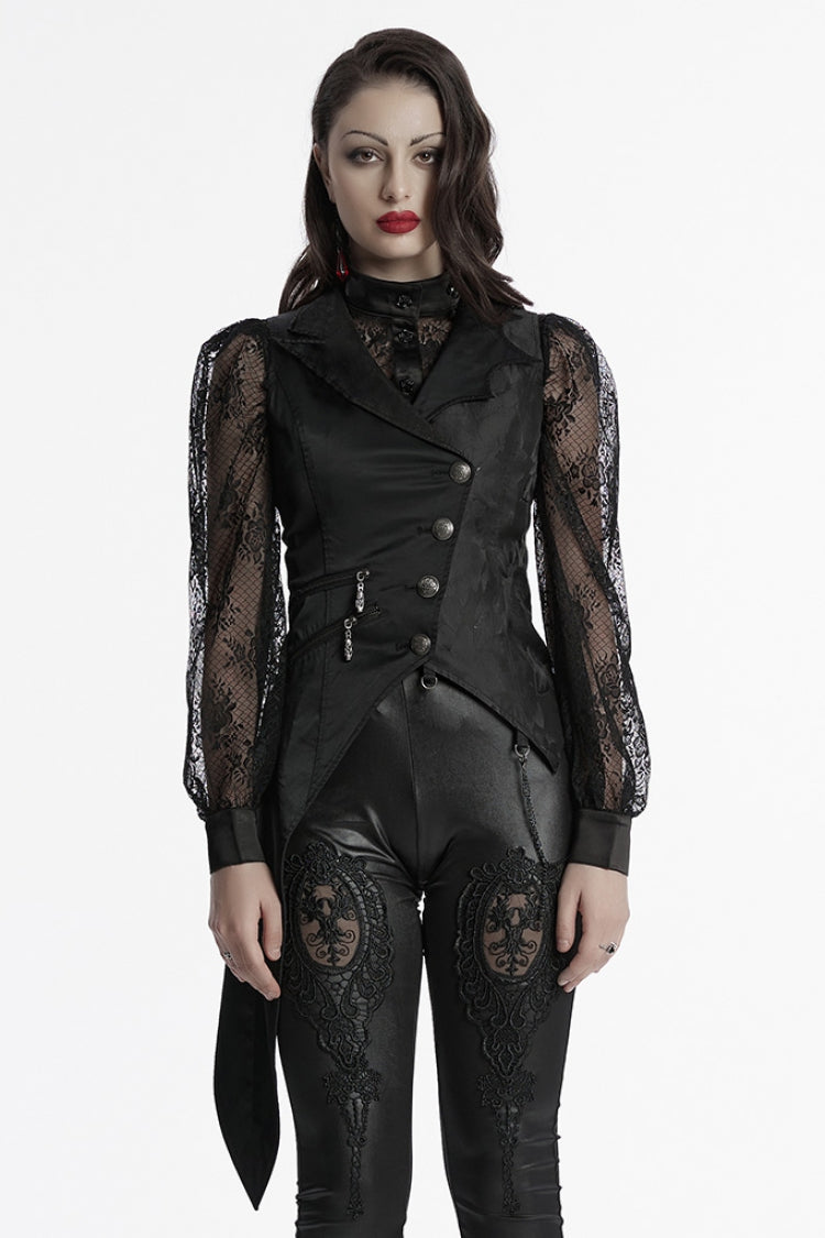Women's Gothic Vest with Bat Collar, Sleeveless and Asymmetric Cut