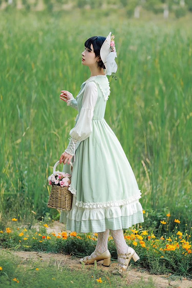 Plaid Print Ruffled Long-Sleeved Sweet Lolita Gown