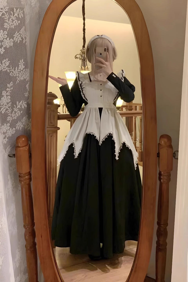 Monochrome Nun-Inspired Maid Gown with Voluminous Sleeves - Gothic Elegance