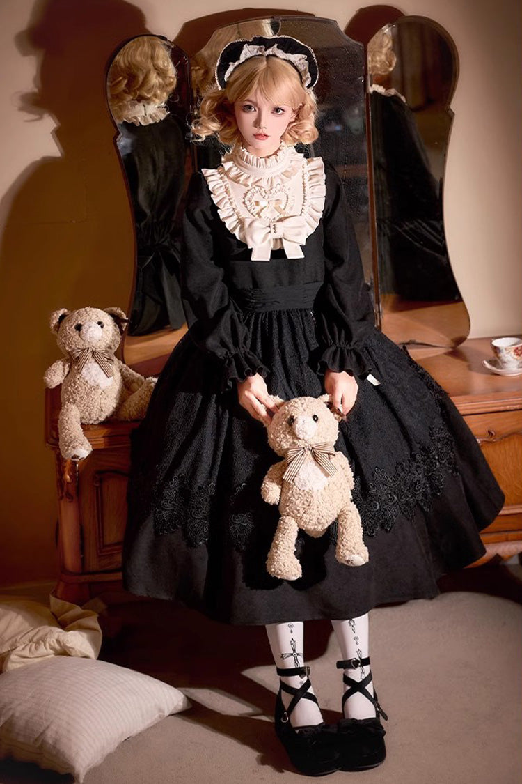 Noir Long Sleeve Bow Lace Sweet Vintage Dress - Twilight Choir