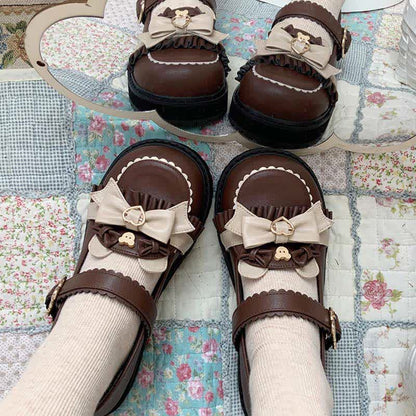 Vintage Bow Knot Button Bear Platform Lolita Shoes