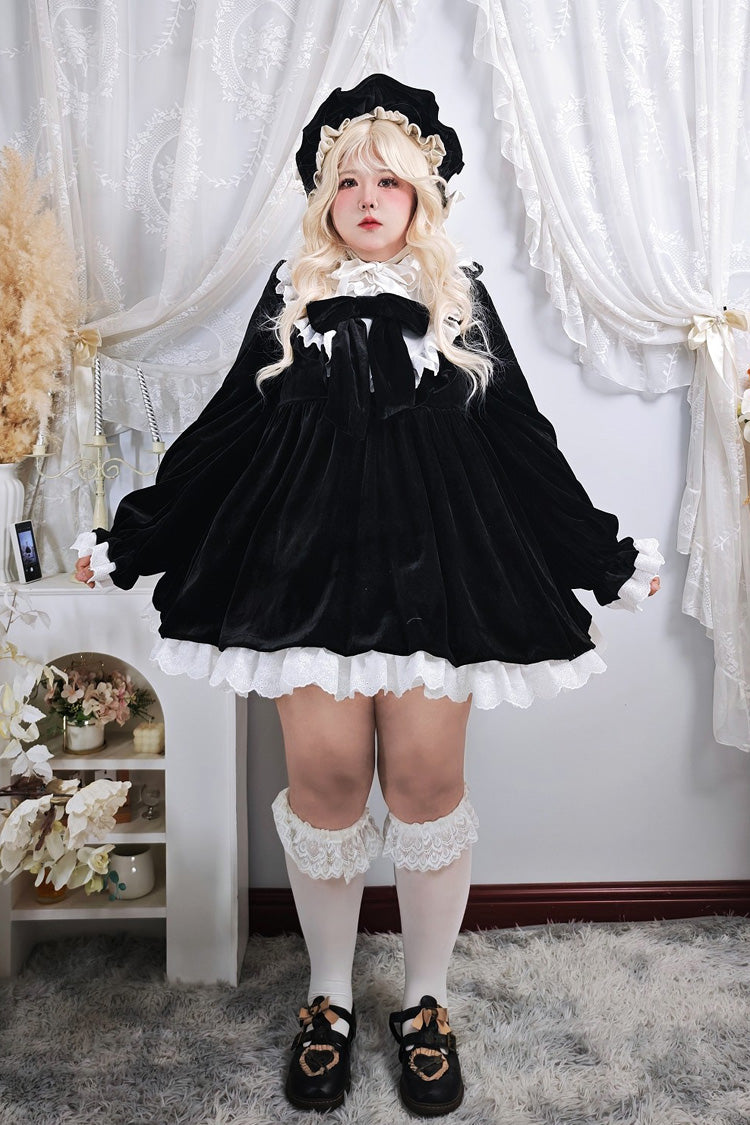 Stand Collar Long Sleeves Ruffled Bow Gothic Plus Size Lolita Dress