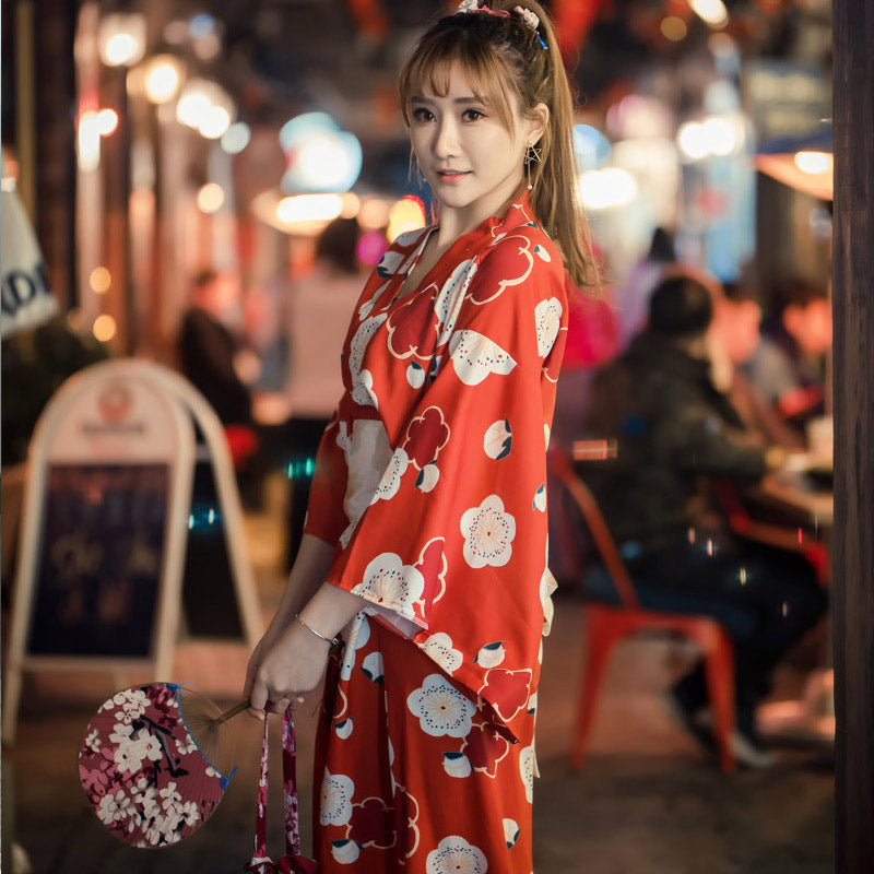 Aesthetic Cherry Blossoms Print Kimono Dress