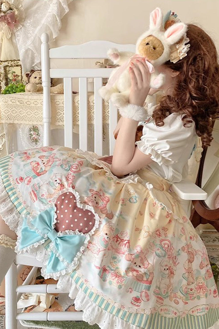 Sweet Pet Paradise Printed Ruffled Bow Vintage Strap Dress