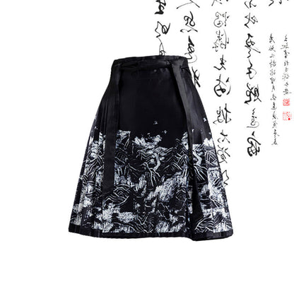 Vintage Buckle Tassel Embroidery Shirt High Waist Pleated Skirt