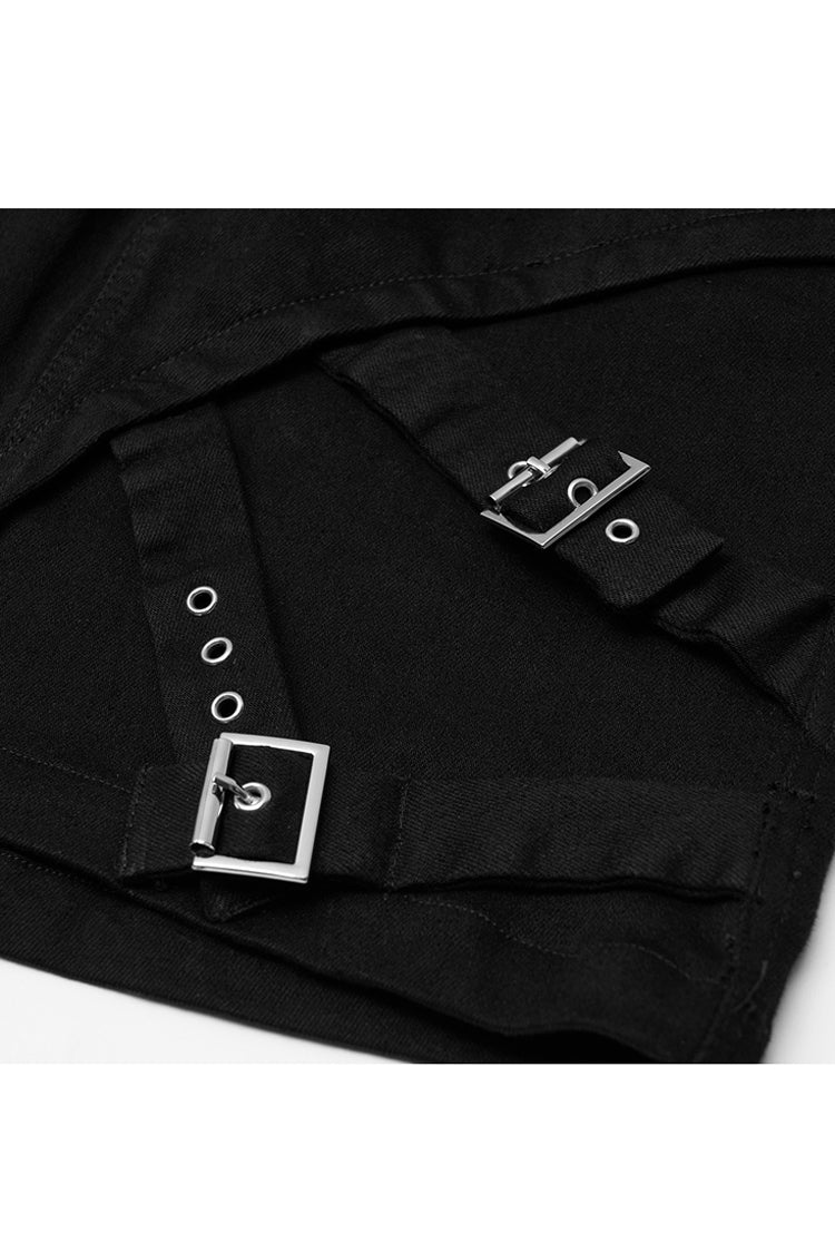 Charcoal Steel Slanted Buckle Looped Denim Punk Skirt for Women