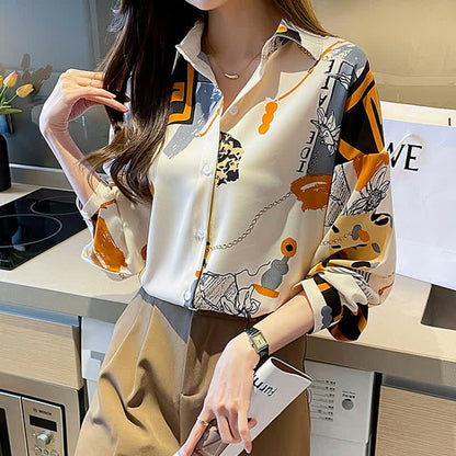 Vintage Print Chiffon Shirt Workwear