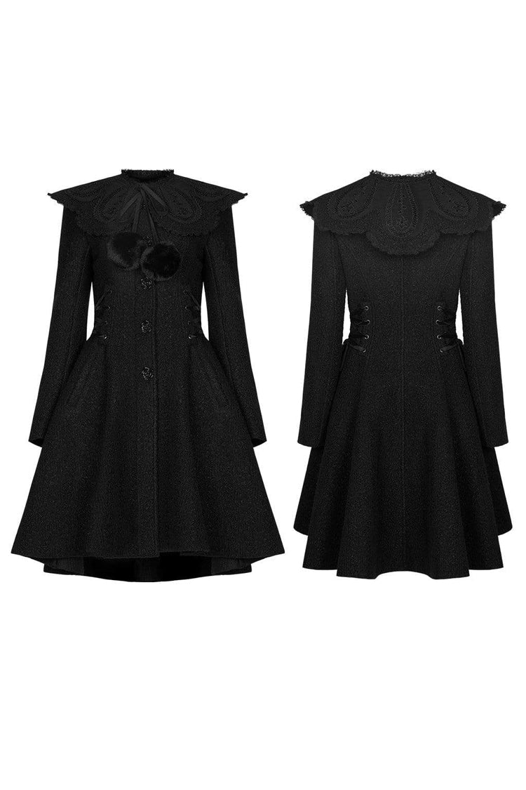 Gothic Fur Collar Fur Ball Long Sleeve Rose Button Coat with Removable Collar