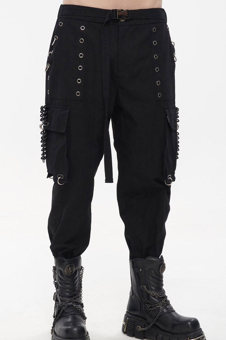 Multi-Pocket Chain-Adorned Cargo Pants for Men