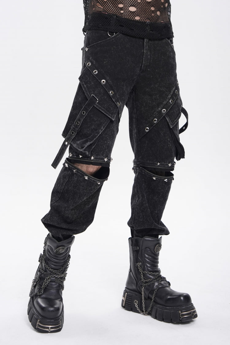 Noir Punk Pants with Pockets, Studs, and Eyelets
