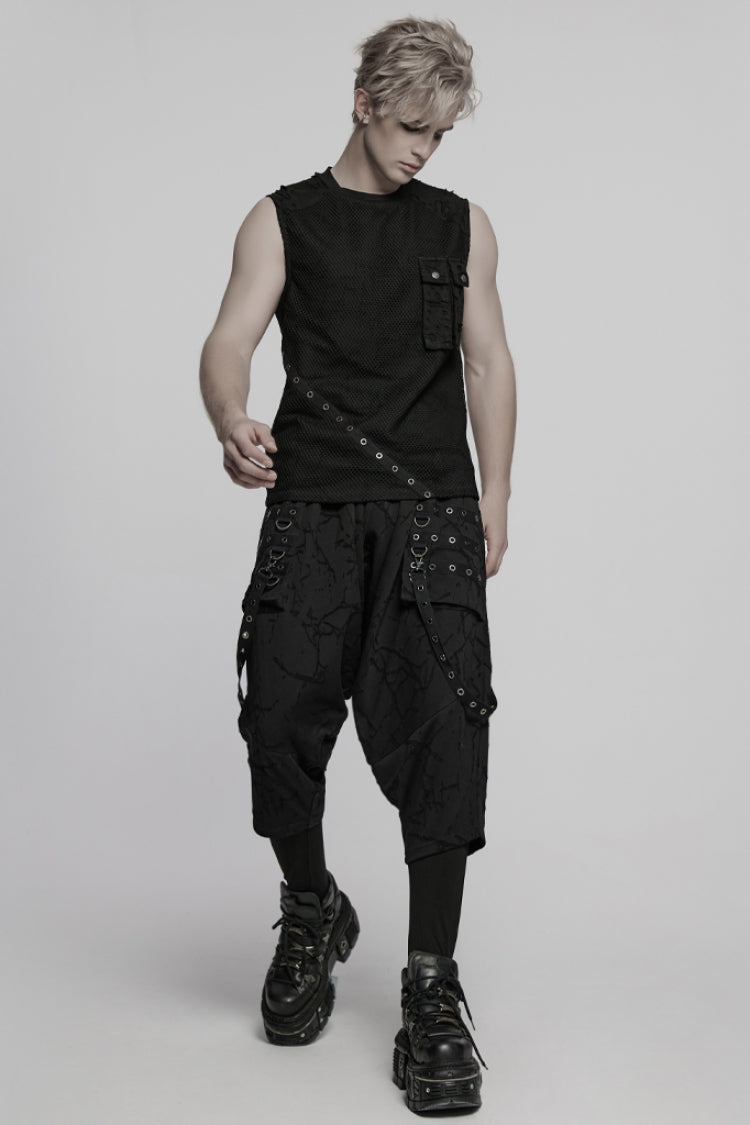 Tie-Dyed Sagging Punk Pants with Straps for Men
