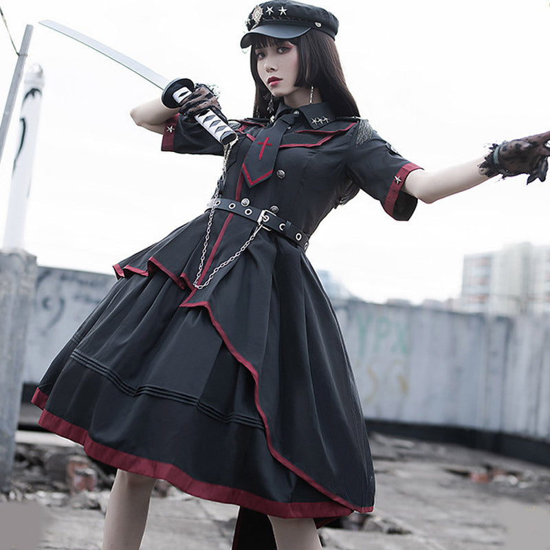 Y2K Gothic Lolita One Piece Dress Military Uniform