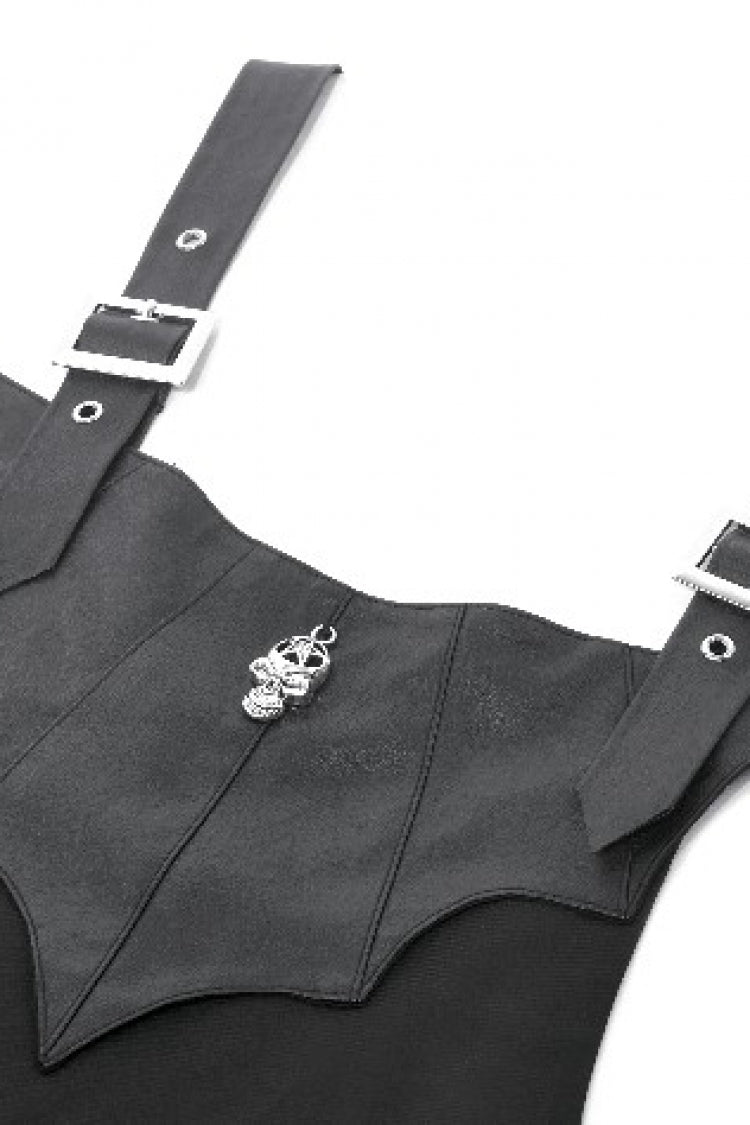Gothic Suspender Dress with Bat Wing Buckles and Tail for Graduation