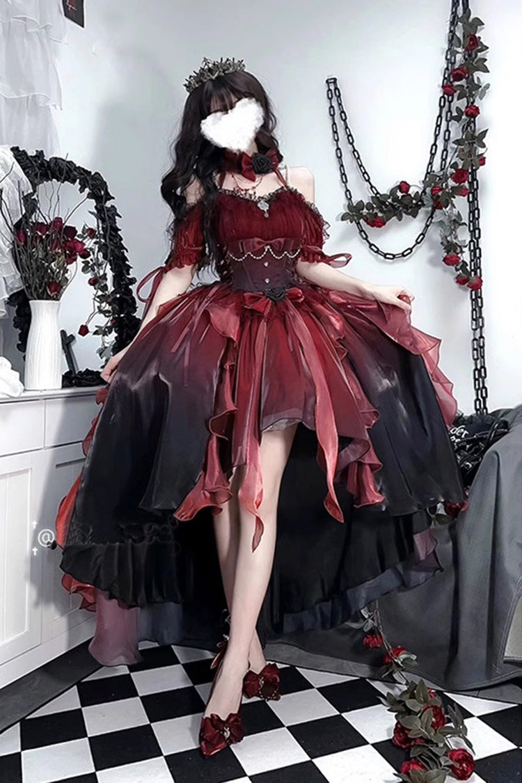Scarlet Ebony Bow Embellished Asymmetrical Gothic Princess Jumper Dress