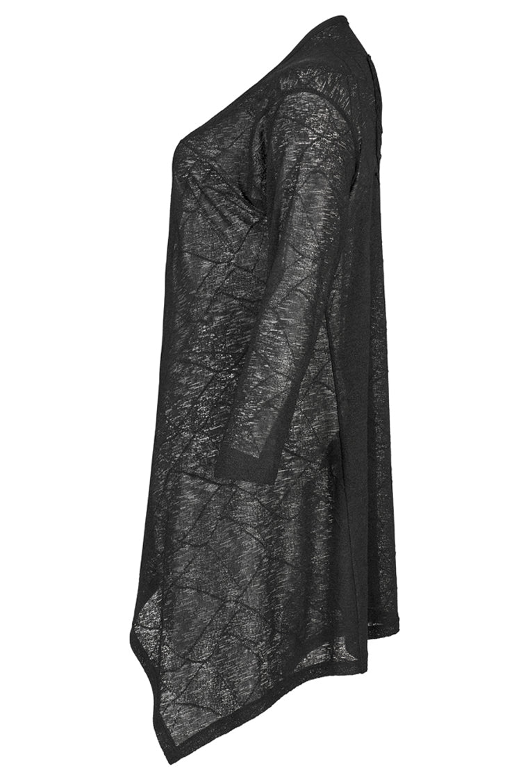 Charcoal Knit Asymmetric Jacket with Skull Back Print - Plus Size Goth