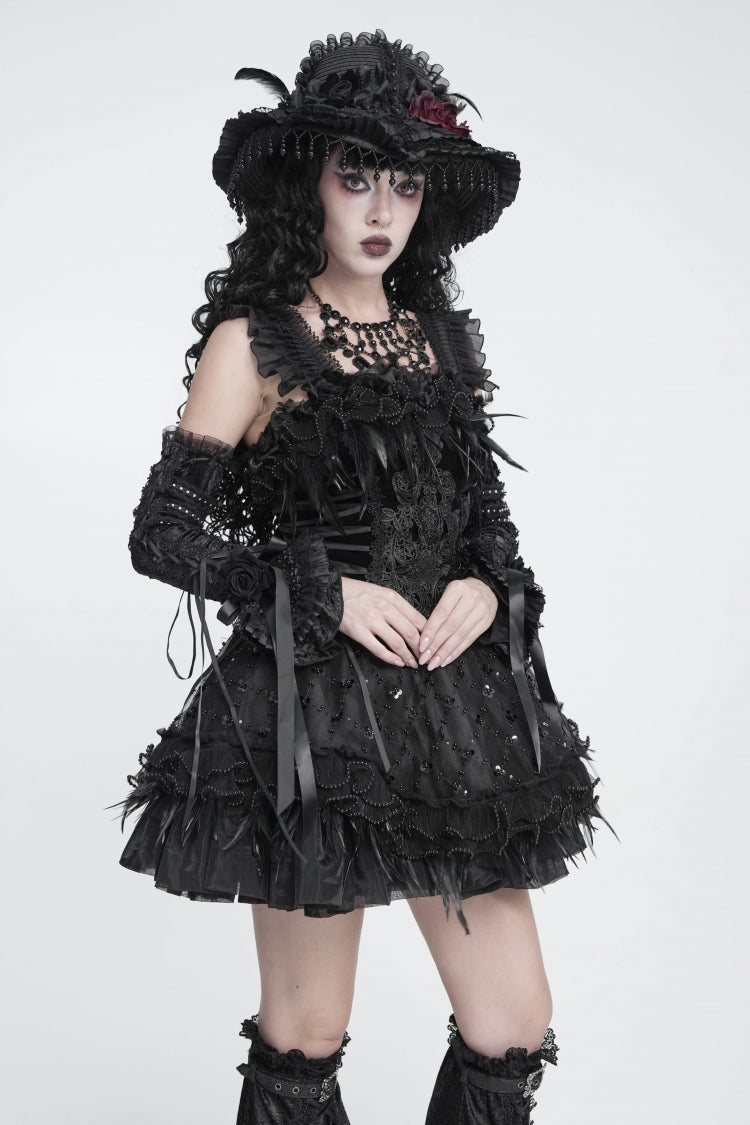 Gothic Royal Arm Sleeves with Lace-Up & Bow Accent for Women