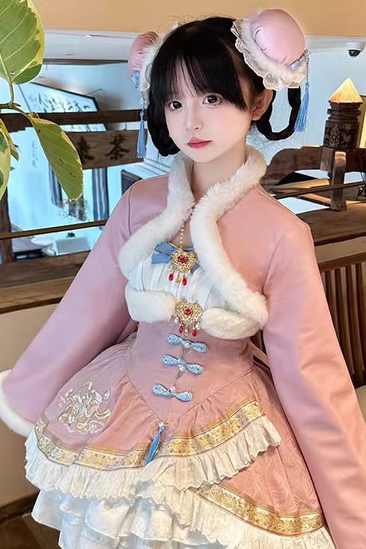 Embroidered Ruffled Bow Sweet Chinese JSK Dress in 2 Colorways