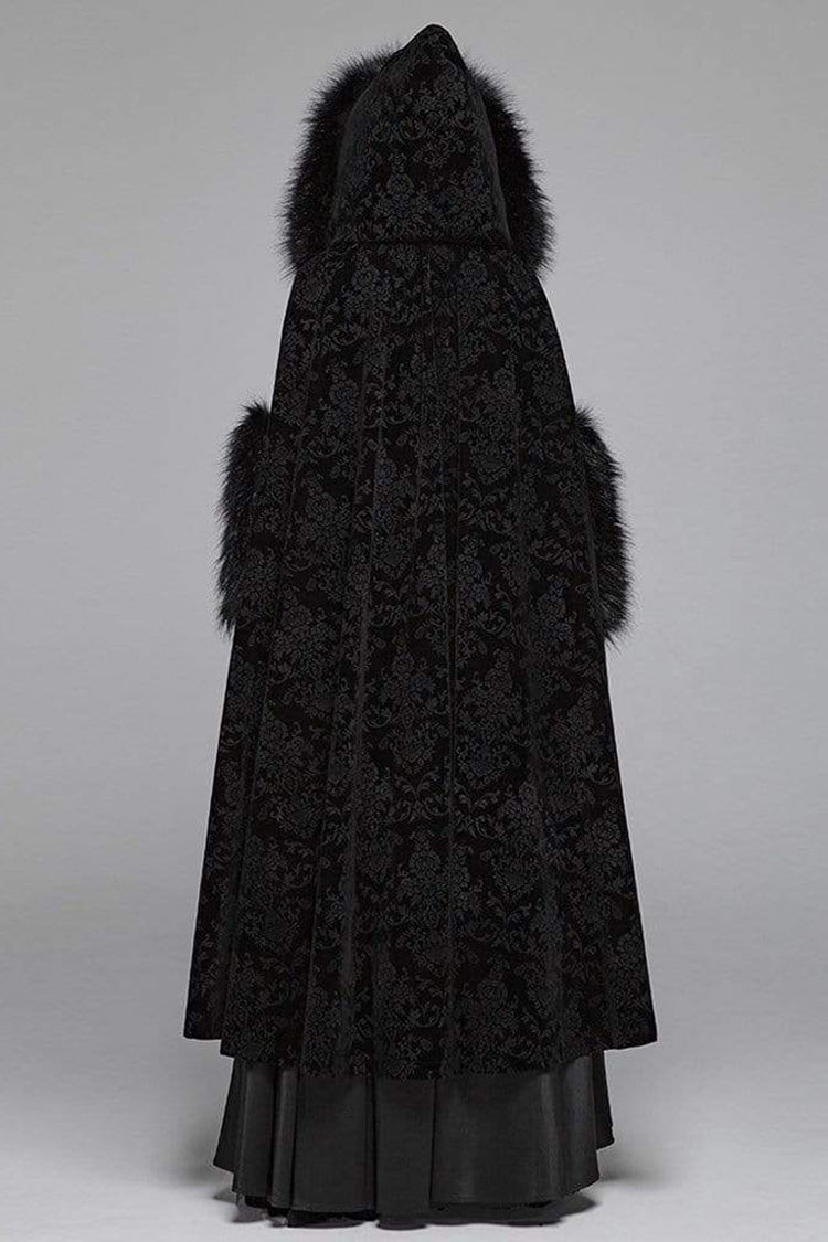 Gothic Fur Hood Fuzzy Ball Bandage Long Cloak for Women